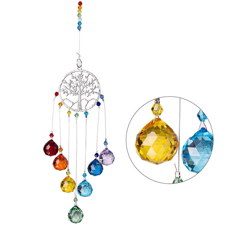 Κρυστάλλινο δέντρο της ζωής Suncatcher Πρίσμα Παράθυρο Rainbow Maker Moon Crystal Ball Pendant Sun Catcher ​Κρεμαστό στολίδι Διακόσμηση κήπου