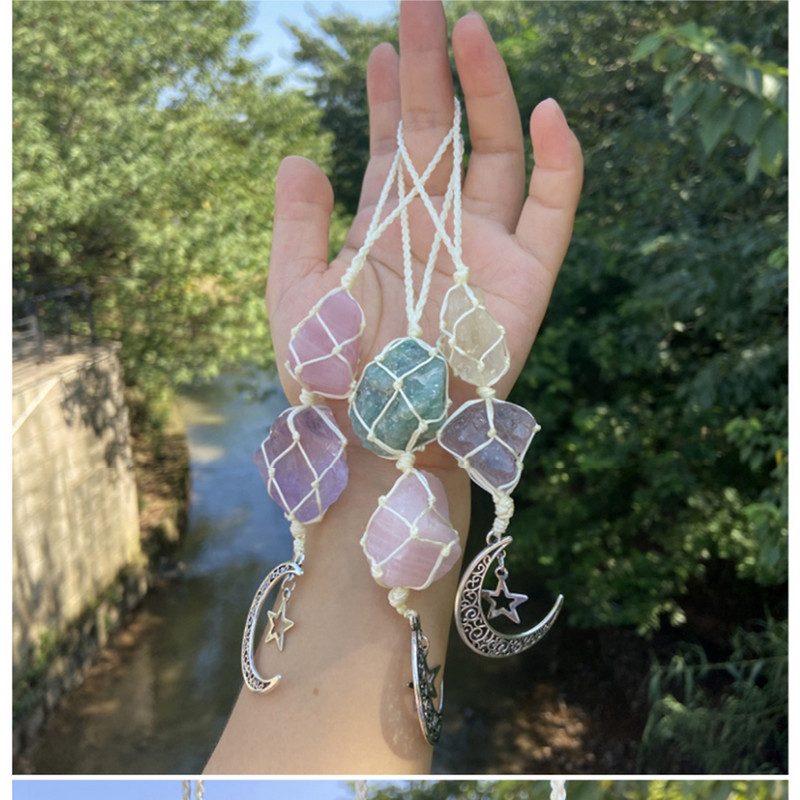 Looduslik tervendav kristallist ripats rippuv autovõlu Amasoniitkvartsist rippuv kuu Looduslik vääriskivi väliaia sisekujundus