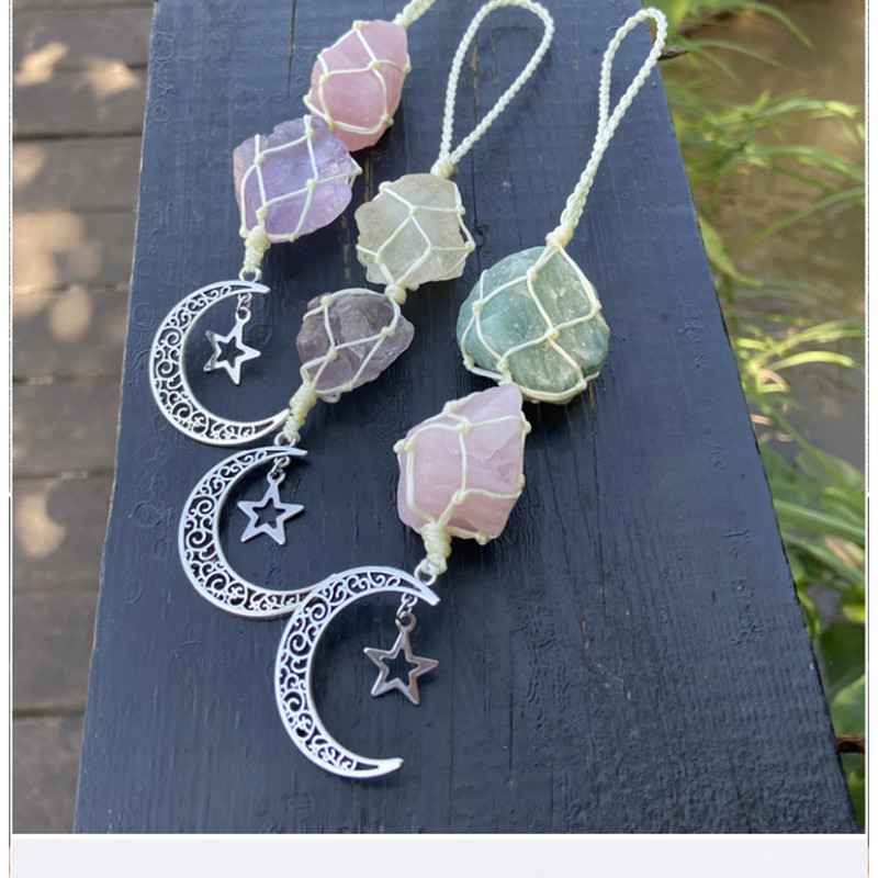 Looduslik tervendav kristallist ripats rippuv autovõlu Amasoniitkvartsist rippuv kuu Looduslik vääriskivi väliaia sisekujundus