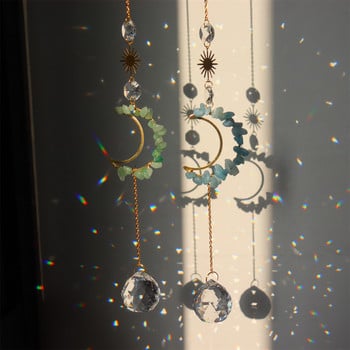 Sun Catchers Crystal Wind Chime Висяща лампа Catcher Moon Flower Rainbow Chaser Висящи Windchime Декорация на домашната градина