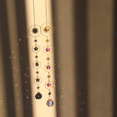 Sun Catchers Crystal Wind Chime Κρεμαστό Φως Catcher Moon Flower Rainbow Chaser Κρεμαστά Windchimes Διακόσμηση κήπου σπιτιού