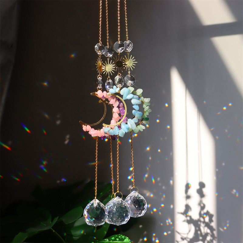 Sun Catchers Crystal Wind Chime Κρεμαστό Φως Catcher Moon Flower Rainbow Chaser Κρεμαστά Windchimes Διακόσμηση κήπου σπιτιού