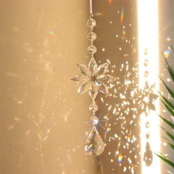 Snowflake Rainbow Maker Crystal Sun Catcher Πρίσμα Κρεμαστό παράθυρο Κρυστάλλινο Light Catcher Κοσμήματα Wind Chimes Χριστουγεννιάτικη διακόσμηση σπιτιού