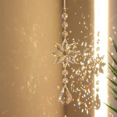 Hópehely szivárvány készítő kristály napfogó prizma függő ablak kristály fényfogó ékszer szélcsengő otthoni karácsonyi dekoráció