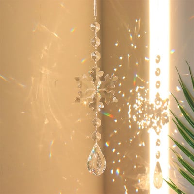 Hópehely szivárvány készítő kristály napfogó prizma függő ablak kristály fényfogó ékszer szélcsengő otthoni karácsonyi dekoráció