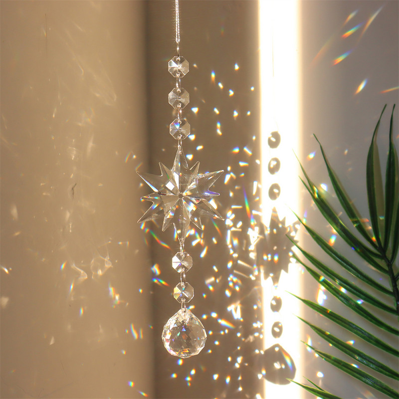 Hópehely szivárvány készítő kristály napfogó prizma függő ablak kristály fényfogó ékszer szélcsengő otthoni karácsonyi dekoráció