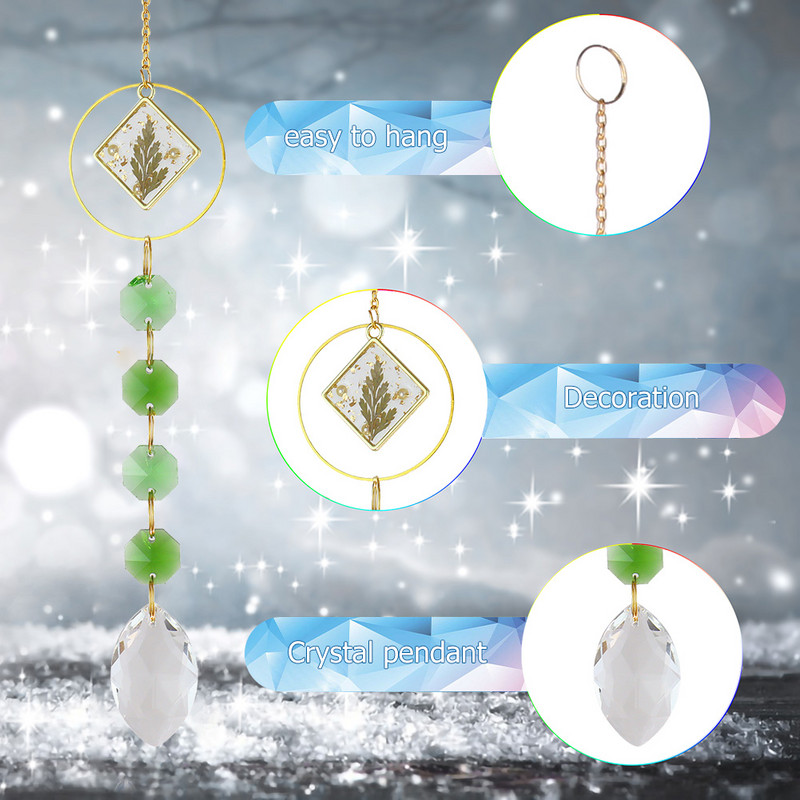 Kristály szélcsengő prizmás napfogó, fém függő ablak medál, szivárvány fényfogó, színes gyöngyök kerti dekorációval