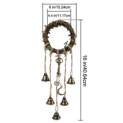 Raganų varpai, skirti apsaugoti duris, dekoruoti raganos vėjo varpelius namų dekoro dovana su pusmėnulio vainiku Wicca reikmenys su raganų runomis