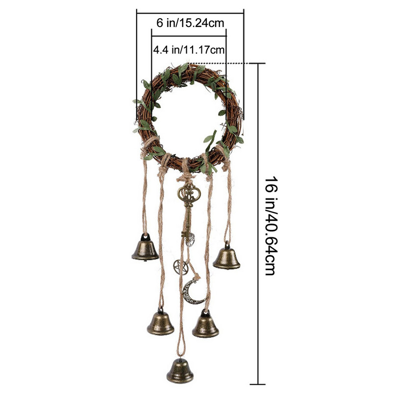 Raganų varpai, skirti apsaugoti duris, dekoruoti raganos vėjo varpelius namų dekoro dovana su pusmėnulio vainiku Wicca reikmenys su raganų runomis