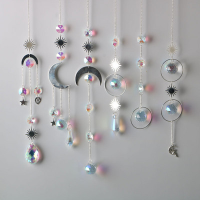 AB Suncatcher Agățat Crystal Moon Sun Catchers Pandantive placate cu argint Clopoței de vânt Curcubeu Prismă Acasă Nuntă Grădină Decorare