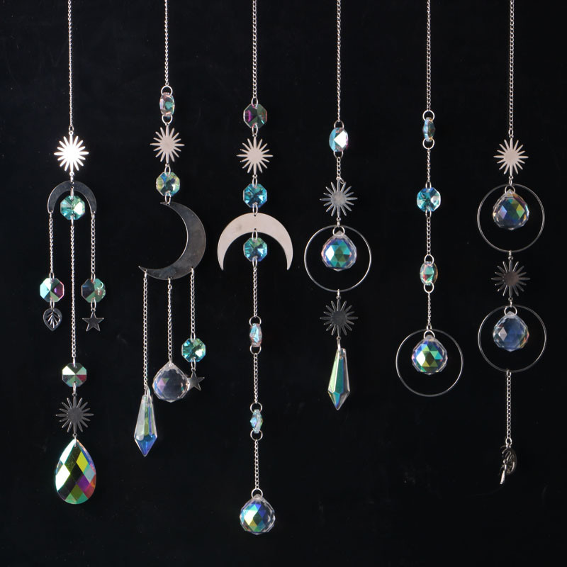 AB Suncatcher Κρεμαστά Κρυστάλλινα Moon Sun Catchers Ασημένια μενταγιόν Wind Chimes Rainbow Prism Σπίτι Διακόσμηση κήπου γάμου