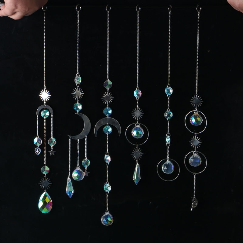 AB Suncatcher Κρεμαστά Κρυστάλλινα Moon Sun Catchers Ασημένια μενταγιόν Wind Chimes Rainbow Prism Σπίτι Διακόσμηση κήπου γάμου