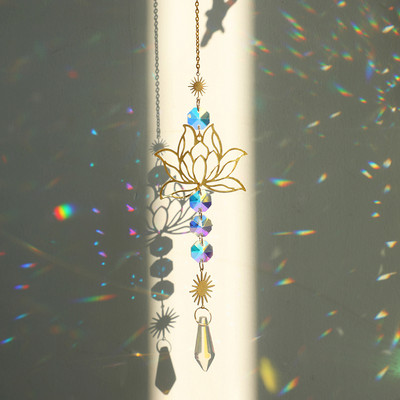 Lotus Sun Catcher Chakra Висящи кристали Rainbow Suncatcher Charm Витражи Призма Sun Catchers Window Garden Home Decor