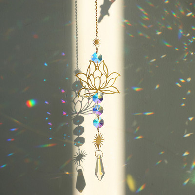 Lotus Sun Catcher Chakra Piekārtie Kristāli Varavīksnes Suncatcher Charm Vitrāžas Prismas Saules Ķērēji Logu Dārza Mājas Iekārtojums