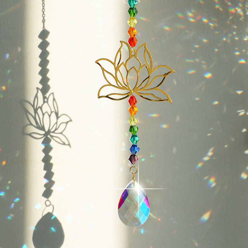 Lotus Sun Catcher Chakra Piekārtie Kristāli Varavīksnes Suncatcher Charm Vitrāžas Prismas Saules Ķērēji Logu Dārza Mājas Iekārtojums