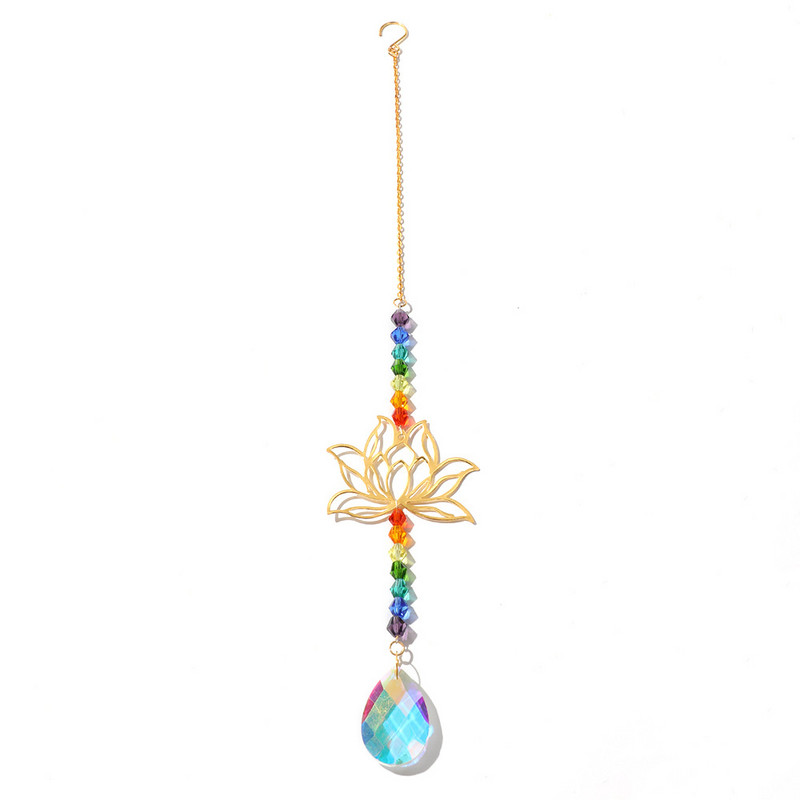 Lotus Sun Catcher Chakra Piekārtie Kristāli Varavīksnes Suncatcher Charm Vitrāžas Prismas Saules Ķērēji Logu Dārza Mājas Iekārtojums