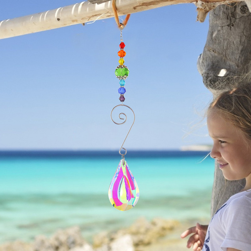 Crystal Prism Wind Chimes Διακοσμητικά κήπου Creative Rainbow Light Catcher Παράθυρο Διακόσμηση βεράντας Πολύχρωμες χάντρες για καλοκαιρινά δώρα