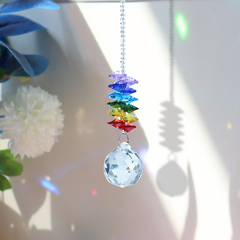 Kristāla saules gaismas ķērāji kulons, krāsainas krelles, iekarināmas āra iekštelpu dārza loga kāzu lustras vēja zvans