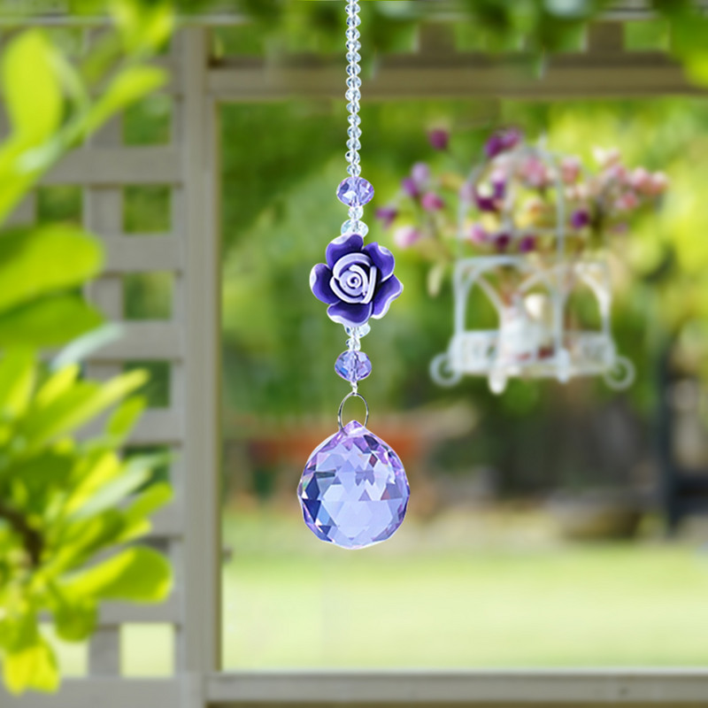 Kristāla saules gaismas ķērāji kulons, krāsainas krelles, iekarināmas āra iekštelpu dārza loga kāzu lustras vēja zvans
