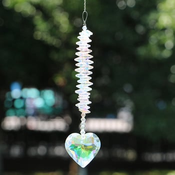 Rainbow Heart AB Crystal Suncatcher Висяща призма Орнамент Висулка Декорация на домашна градина Декорация на автомобил Кристални звънчета на вятъра Висулка