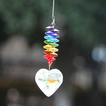 Rainbow Heart AB Crystal Suncatcher Висяща призма Орнамент Висулка Декорация на домашна градина Декорация на автомобил Кристални звънчета на вятъра Висулка