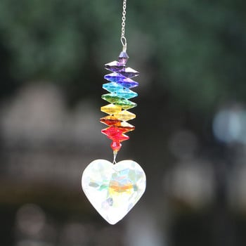 Rainbow Heart AB Crystal Suncatcher Висяща призма Орнамент Висулка Декорация на домашна градина Декорация на автомобил Кристални звънчета на вятъра Висулка