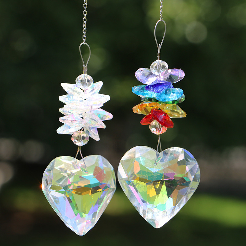 Rainbow Heart AB kristallist päikesepüüdja rippprisma ehisripats Koduaia sisekujundus Autode sisustus kristalltuulekella ripats