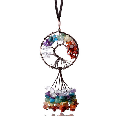 Gyvybės medžio krištolinis pakabukas natūralus akmuo Sėkmės kabantys papuošalai automobilio sienelės langui namų dekoravimui juodas obsidianas Naujas