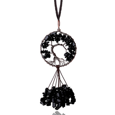 Gyvybės medžio krištolinis pakabukas natūralus akmuo Sėkmės kabantys papuošalai automobilio sienelės langui namų dekoravimui juodas obsidianas Naujas