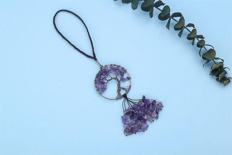 Gyvybės medžio krištolinis pakabukas natūralus akmuo Sėkmės kabantys papuošalai automobilio sienelės langui namų dekoravimui juodas obsidianas Naujas