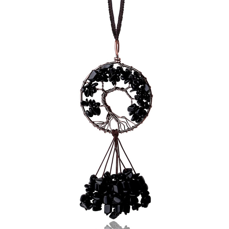 Gyvybės medžio krištolinis pakabukas natūralus akmuo Sėkmės kabantys papuošalai automobilio sienelės langui namų dekoravimui juodas obsidianas Naujas
