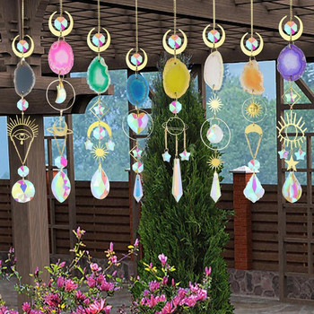 Ловци на слънце с кристали Тема на дъгата Метална верига Висящи цветни висулки Орнамент за прозорец Декорация на вътрешен двор Градинско дърво