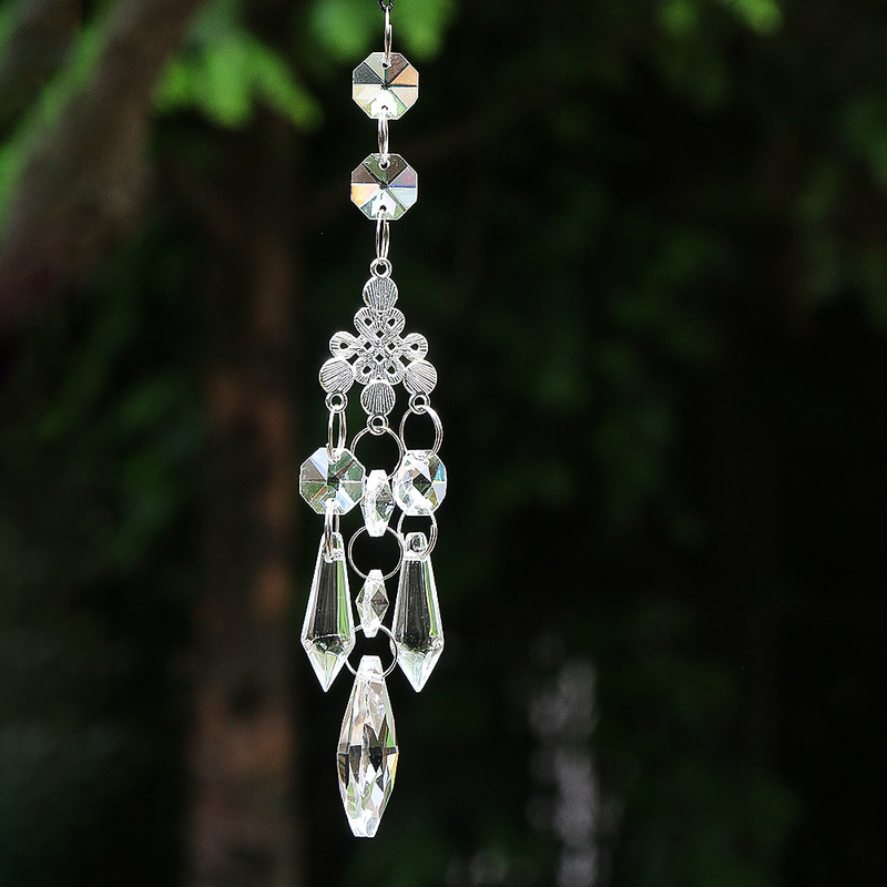 Átlátszó nyolcszögletű gyöngykúp nyílhegy angyal könnyek kínai csomó üveg kristály medál csiszolt prizma varázslatok fényes napfogó lógó