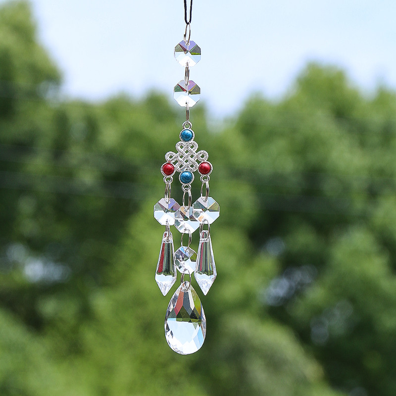 Átlátszó nyolcszögletű gyöngykúp nyílhegy angyal könnyek kínai csomó üveg kristály medál csiszolt prizma varázslatok fényes napfogó lógó