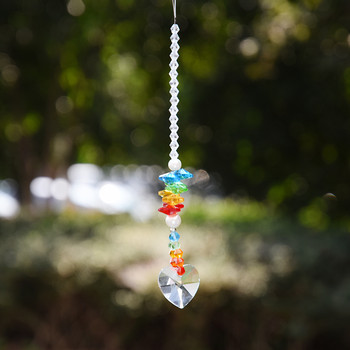 Crystal Suncatcher Сърце Кристална висулка с акрилни ABS перлени мъниста Rainbow Prism Light Catcher Висяща градинска декорация за дома