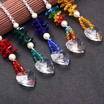 Crystal Suncatcher Сърце Кристална висулка с акрилни ABS перлени мъниста Rainbow Prism Light Catcher Висяща градинска декорация за дома