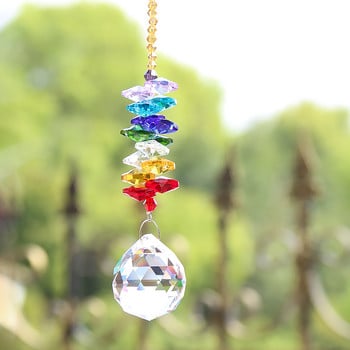 Rainbow Octagonal Beads Faceted Prism Glass Crystal Ball μενταγιόν Γιρλάντα Κουρτίνα Κήπος Aurora Suncatcher Γάμος κρεμαστή διακόσμηση