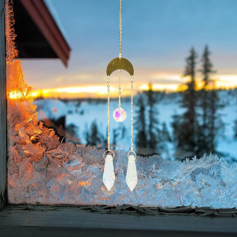 Mēness vēja zvans kristāla prizmas dekoratīvs sienas piekarināms kulonu rotājums mājas dekorēšanai estētisks Kawaii istabas dekors