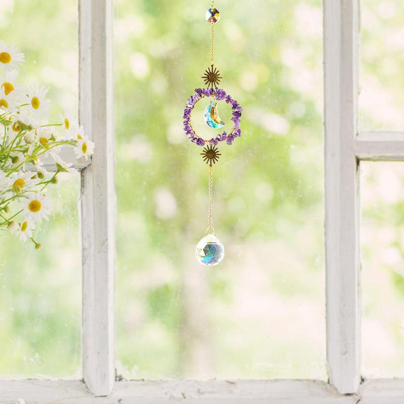 Saules ķērāji Piekaramie kristāla mēness ķērēja kuloni vēja zvani varavīksnes prizma logu zvaniņš Ziemassvētku eglīte mājas dārza dekors