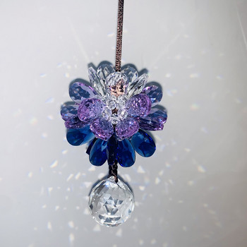Ръчно изработено тъкане 3D цвете Ангелски сълзи Висулка с кристална топка Фасетирана призма Аврора Ловец на слънце Блестящ висящ декор за сватбено тържество