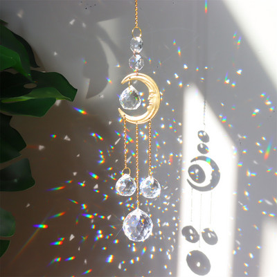 Vēja zvans, kristāla gaismas ķērējs, iekarināms ornaments dabīgā akmens zvaigzne mēness prizma metāla apgaismojums rotaslietas mājas istabas dekors