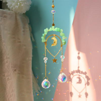 Vēja zvans, kristāla gaismas ķērējs, iekarināms ornaments dabīgā akmens zvaigzne mēness prizma metāla apgaismojums rotaslietas mājas istabas dekors