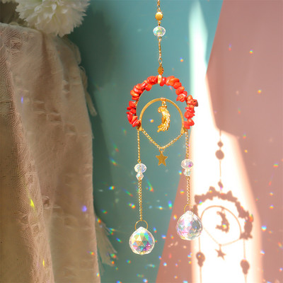 Vēja zvans, kristāla gaismas ķērējs, iekarināms ornaments dabīgā akmens zvaigzne mēness prizma metāla apgaismojums rotaslietas mājas istabas dekors