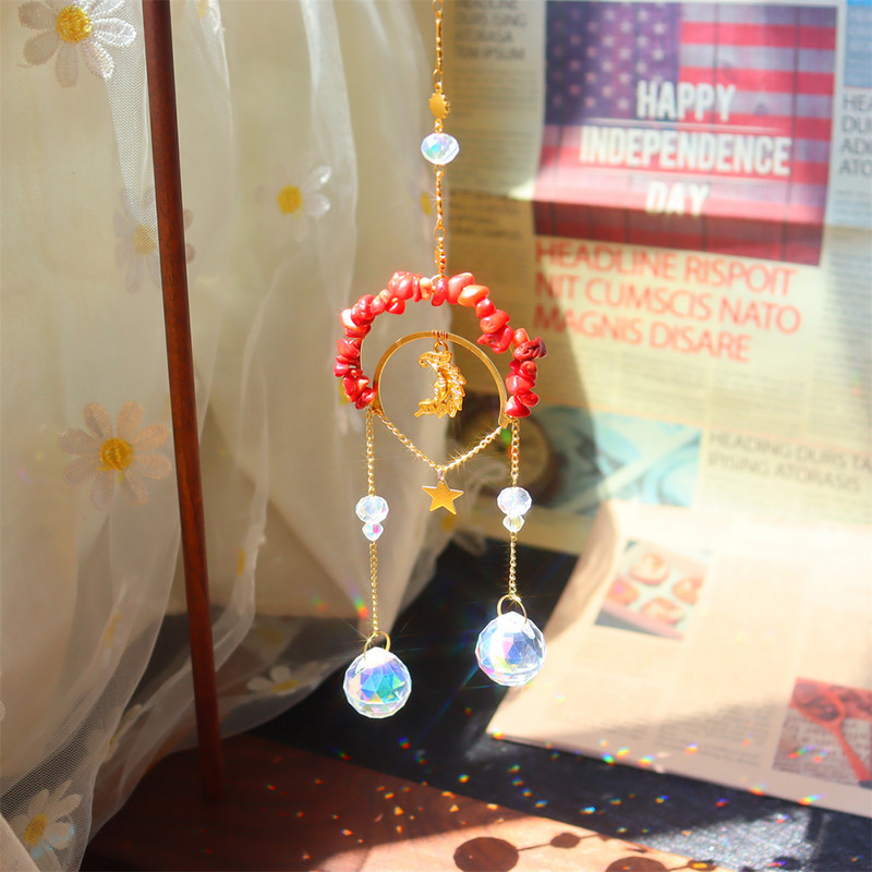 Vēja zvans, kristāla gaismas ķērējs, iekarināms ornaments dabīgā akmens zvaigzne mēness prizma metāla apgaismojums rotaslietas mājas istabas dekors