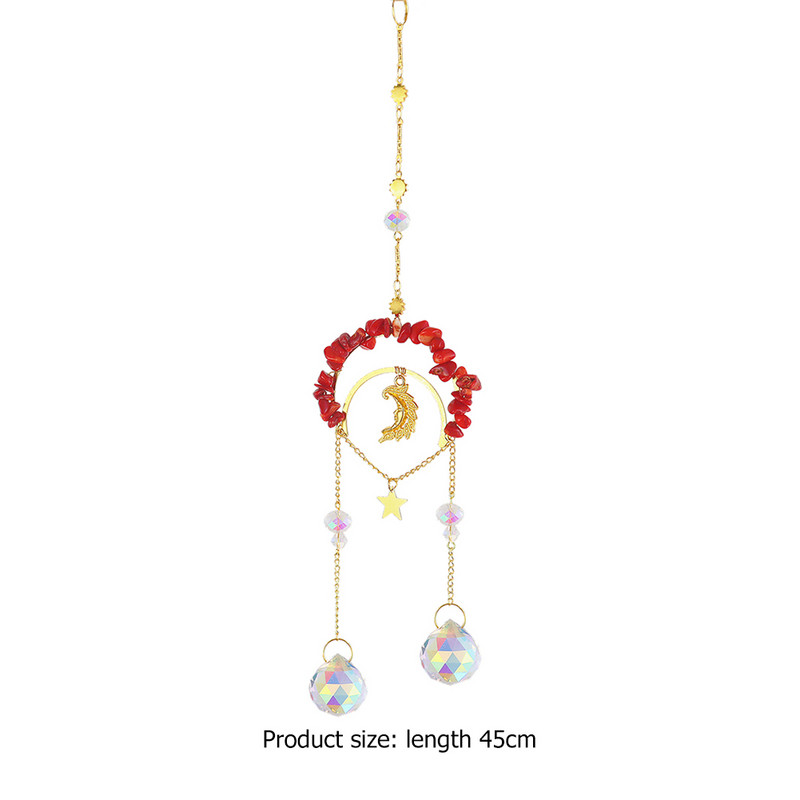 Vēja zvans, kristāla gaismas ķērējs, iekarināms ornaments dabīgā akmens zvaigzne mēness prizma metāla apgaismojums rotaslietas mājas istabas dekors