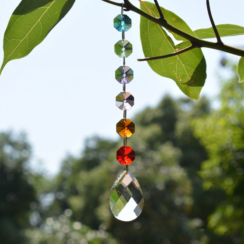 Prizminė saulės gaudyklė, kabančių langų kristalai, vaivorykštės šviesos gaudyklė, krištolo saulės gaudyklė, vasaros dovana, aštuonkampių karoliukų langų apdaila