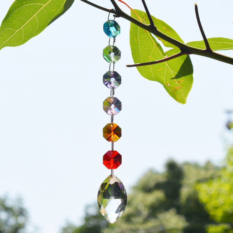 Prizminė saulės gaudyklė, kabančių langų kristalai, vaivorykštės šviesos gaudyklė, krištolo saulės gaudyklė, vasaros dovana, aštuonkampių karoliukų langų apdaila