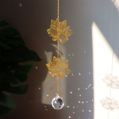 Kristāla vēja zvana saules ķērējs dimanta prizmas kulons lotosa ginkgo kļavas lapas sapņu ķērāji varavīksnes skapītis piekārtiem pilienu dekoriem