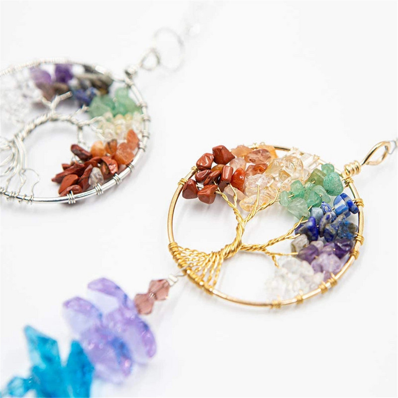 Dzīvības koks, kristāla apgaismojums, saules ķērējs, ar rokām darināts kulons dārza dekors Mājas estētiskais dekors Mājas piekarināmais ornaments