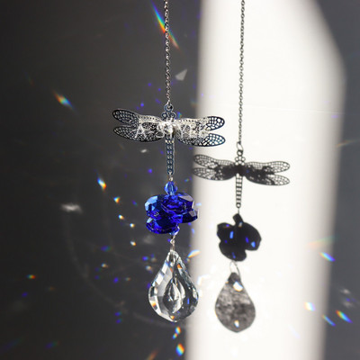 6 värviline 33,5 cm käsitsi valmistatud metallist kristallist ripats Dragonfly ripats, akna rippuv kaunistus vikerkaare seeria kodu kodukaunistus